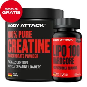 Body Attack Lipo 100 Hardcore + Pure Creatine 300g Aktion