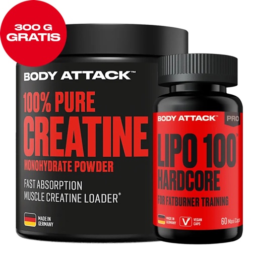 Body Attack Lipo 100 Hardcore + Pure Creatine 300g Aktion