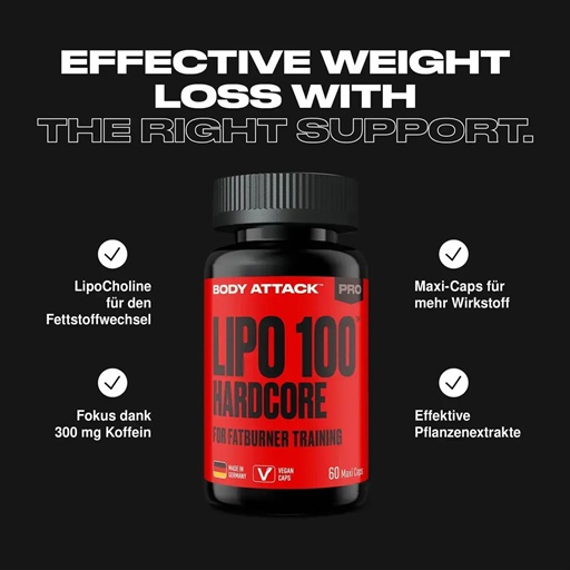 Body Attack Lipo 100 Hardcore + Pure Creatine 300g Aktion – Bild 3